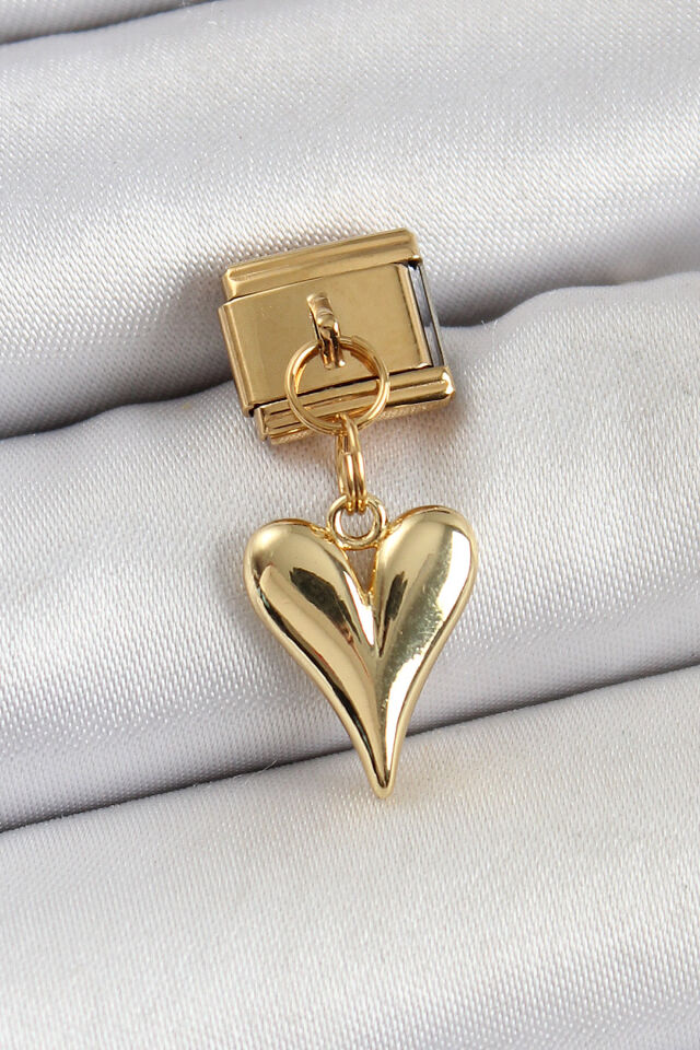 316L Çelik Sallantılı Kalp Model Gold Renk Nomination Charm - Lisinya