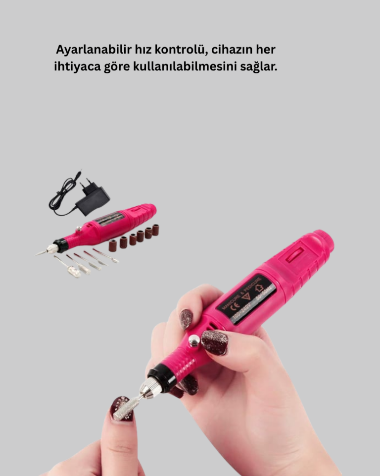 Profesyonel Tırnak Manikür Aleti – Şarjlı, Ayarlanabilir Hız, Düşük Titreşim ve Sessiz Motor Teknolojisi - Lisinya