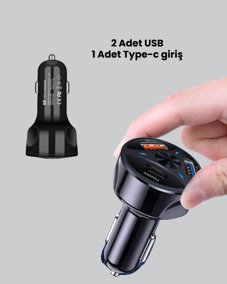 55W Hızlı Araç Şarj Cihazı Quick Charge 3.0 ve PD Destekli - Lisinya