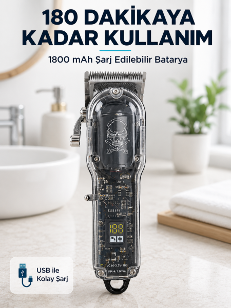 Erkek Saç Tıraş Makinesi Ayarlanabilir Bıçaklı 4 Taraklı 180 Dakika Kullanımlı LCD Ekranlı Şarjlı - Lisinya