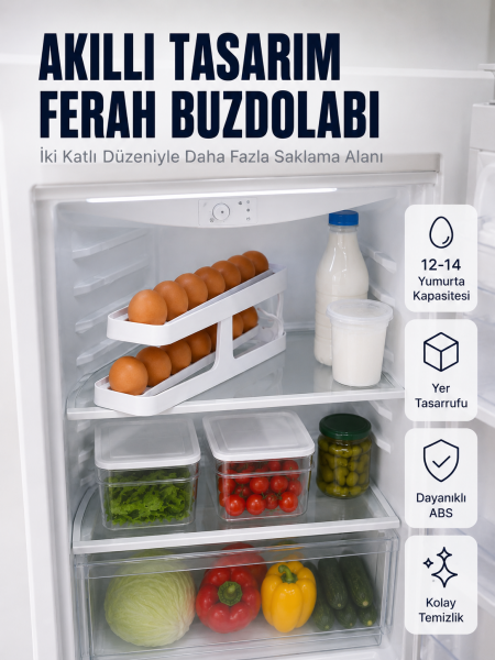 Buzdolabı Yumurta Düzenleyici İki Katlı Kayar Raylı Yumurta Organizeri - Lisinya