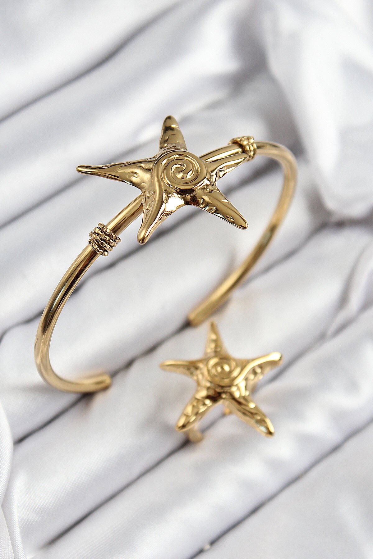 Pirinç Deniz Yıldızı Model Gold Renk Bileklik Yüzük Set - Lisinya