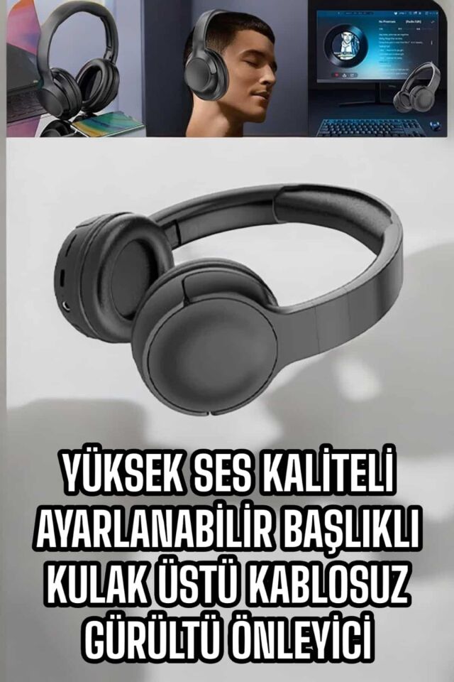 Kablosuz Bluetooth Kulaklık ANC/ENC Destekli Kulak Üstü Yüksek Ses Kaliteli -Mavi