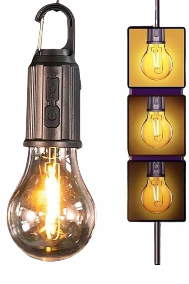 Şarjlı Dekoratif Kamp Lambası Askılı Ampul Led Işık Type-C Girişli - Lisinya