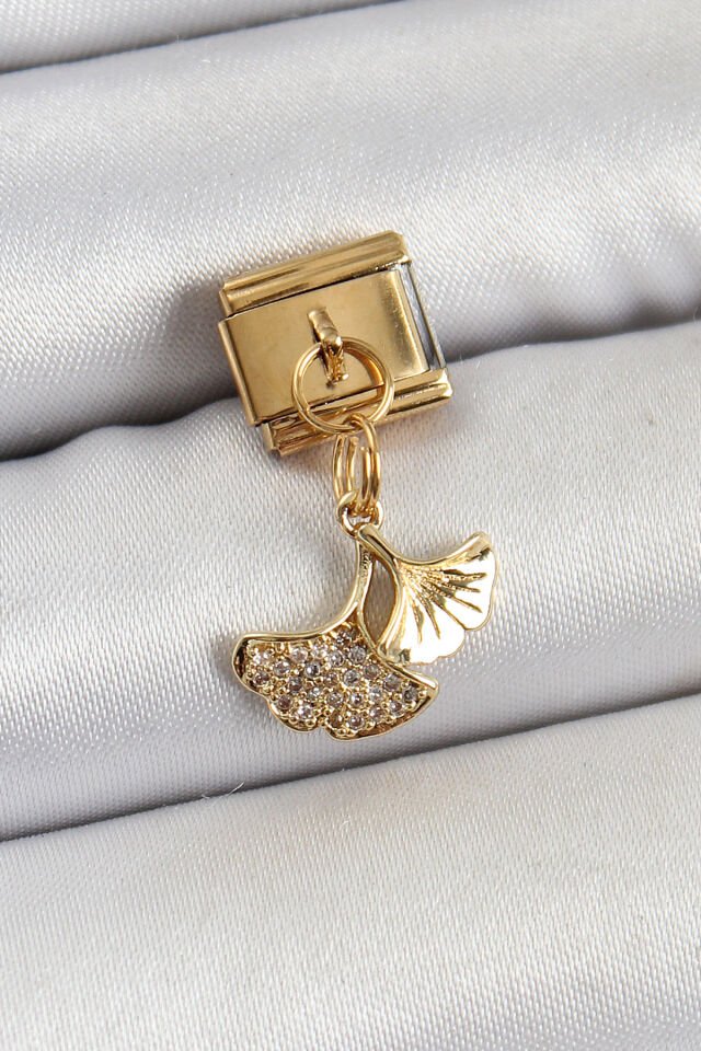 316L Çelik Sallantılı Zirkon Taşlı Balık Kuyruğu Model Gold Renk Nomination Charm - Lisinya