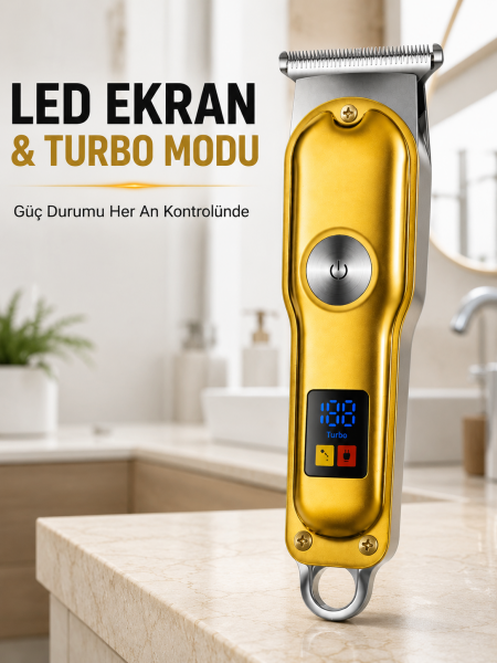 Erkek Saç Sakal Tıraş Makinesi LED Ekranlı Turbo Modlu T Bıçaklı Ense Favori Şekillendirme Makinesi - Lisinya