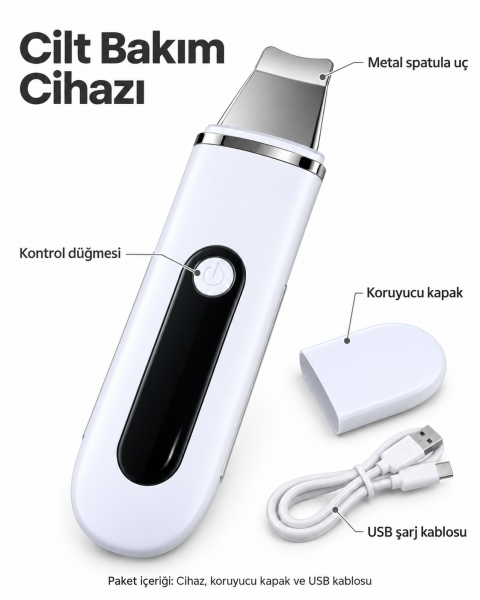 Koruyucu Kapak ve USB Kablolu Beyaz Metal Spatula Cilt Bakım Seti - Lisinya