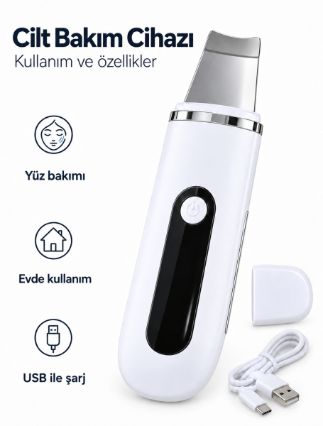 Koruyucu Kapak ve USB Kablolu Beyaz Metal Spatula Cilt Bakım Seti - Lisinya