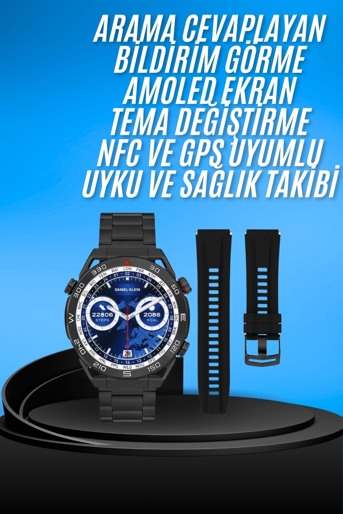 Akıllı Saat Çelik Kordonlu Amoled Ekran Android ve İOS Uyumlu Çağrı Cevaplayabilen - Lisinya
