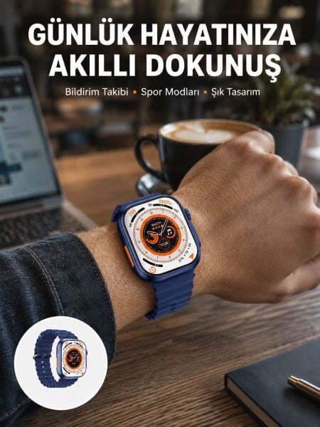 Akıllı Saat 360 mAh Çoklu Spor Modlu Lacivert Siyah Kordon Yeni Nesil - Lisinya