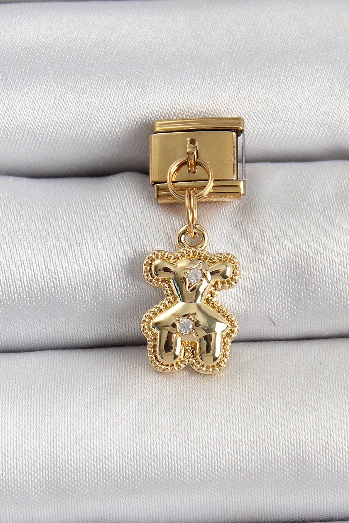 316L Çelik Sallantılı Zirkon Taşlı Ayıcık Model Gold Renk Nomination Charm - Lisinya