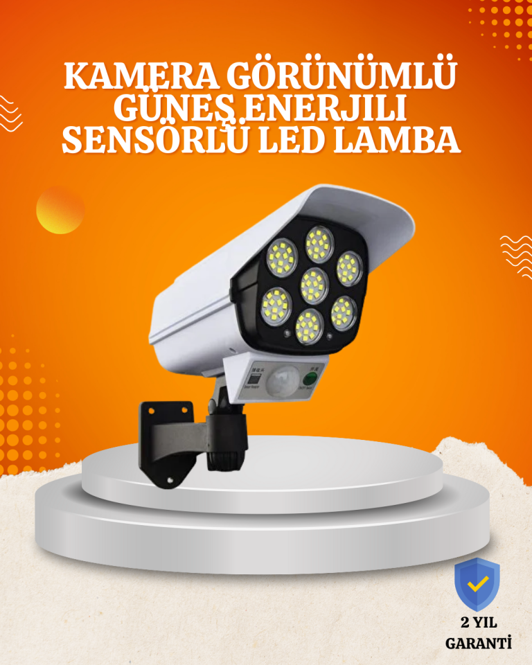Solar Şarjlı Hareket Sensörlü LED Dış Mekan Lambası Kamera Tasarımlı Güvenlik Işığı - Lisinya