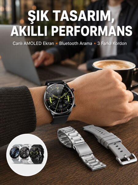 Akıllı Saat Çoklu Kordon Seçeneği Amoled Ekran Çok Fonksiyonlu Bluetooth Bağlantılı Yeni Nesil - Lisinya