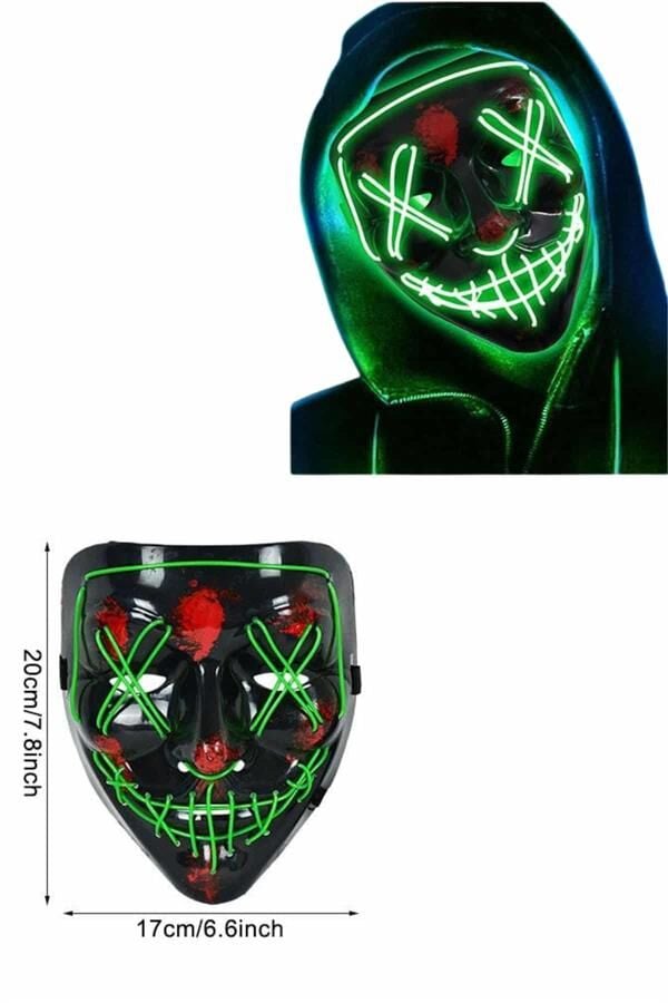 Led Işıklı Neon Maske Cadılar Bayramı Maskesi Korkunç Korku Maskesi - Lisinya