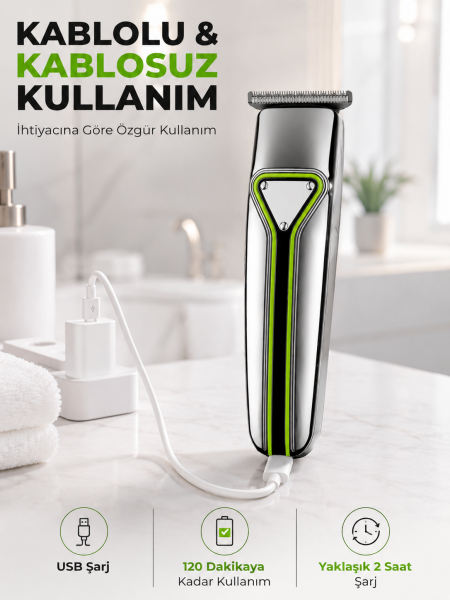 T Bıçaklı Saç Sakal Kesme Makinesi Şarjlı Kablosuz Ense Favori Şekillendirme Tıraş Makinesi - Lisinya