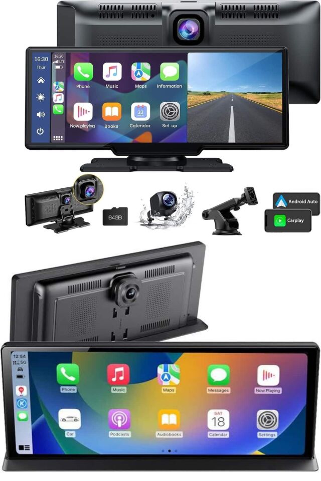 4K 10.2 İnç Çift Kameralı Araç Multimedya Ekranı CarPlay Kablosuz Tüm Cihazlara Uyumlu - Lisinya
