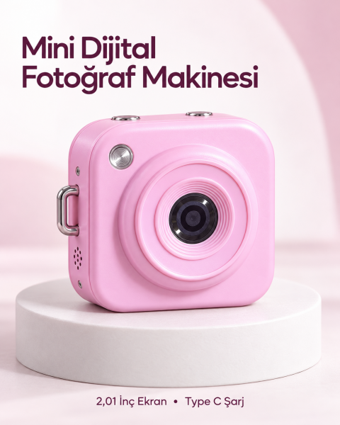 128 GB’a Kadar Hafıza Kartı Destekli Pembe Mini Dijital Fotoğraf Makinesi - Lisinya