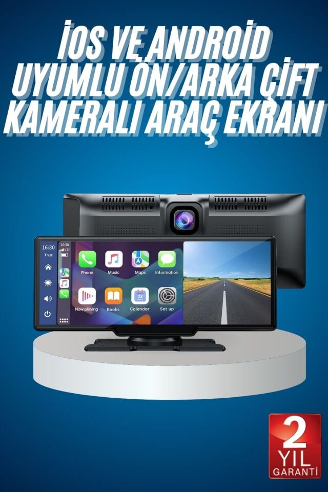 4K Ultra Araç İçi Ön ve Arka Kameralı Ekran HD 2 Kameralı Torpido Üstü Araç Multimedya - Lisinya