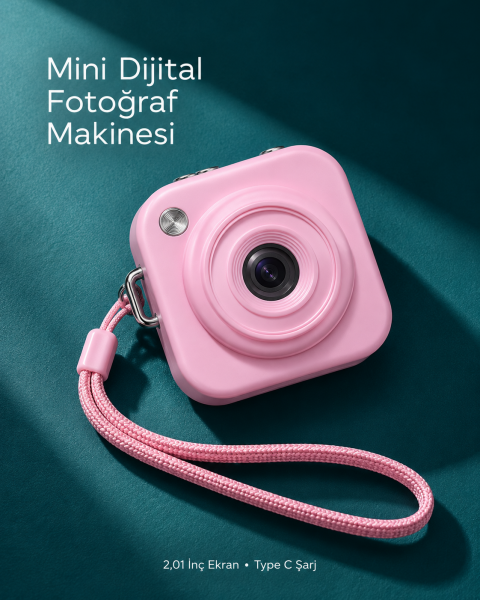 1. Cep Boy Pembe Dijital Fotoğraf Makinesi 2,01 İnç Ekran ve Type C Şarj - Lisinya