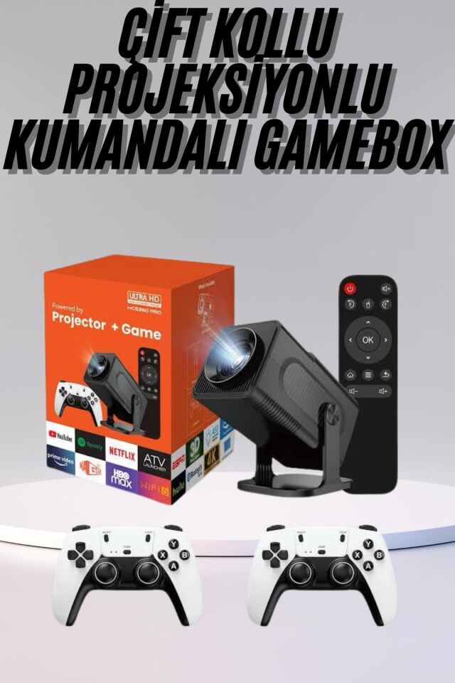 Çift Kollu Game Box Projeksiyon Cihazı Kumandalı Android Tv Dahili Hoparlör - Lisinya