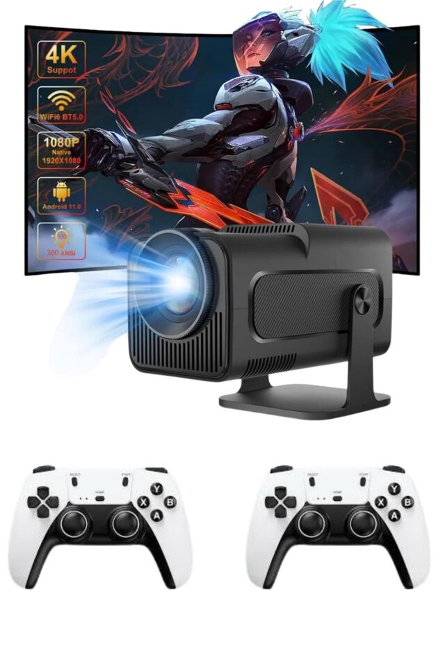 Çift Kollu Game Box Projeksiyon Cihazı Kumandalı Android Tv Dahili Hoparlör - Lisinya