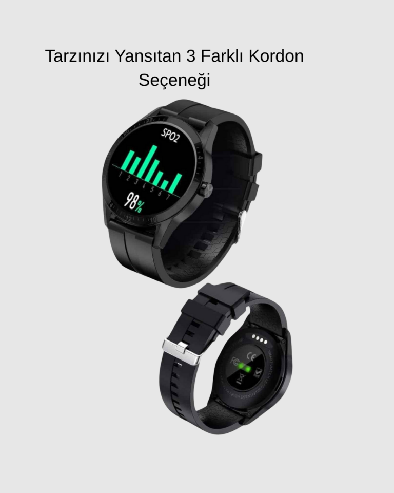 AMOLED Ekranlı Akıllı Saat – 3 Kordon Seçenekli, Suya Dayanıklı, Kalp Atış ve Uyku Takip Özellikli