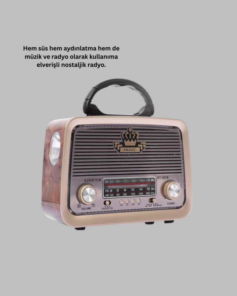 Eskitme Tasarımlı Ahşap Bluetooth Radyo LED Aydınlatmalı - Lisinya