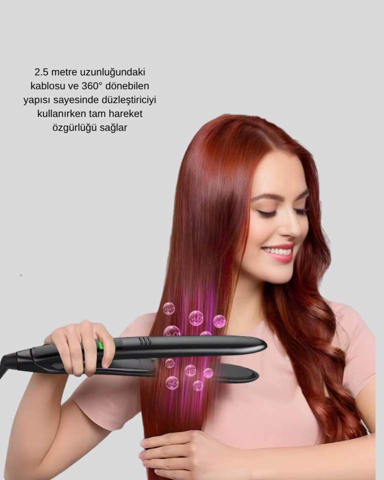 Dijital Ekranlı Isı Ayarlı Saç Düzleştirici –  Titanyum Plaka, Seyahat Dostu Tasarım - Lisinya