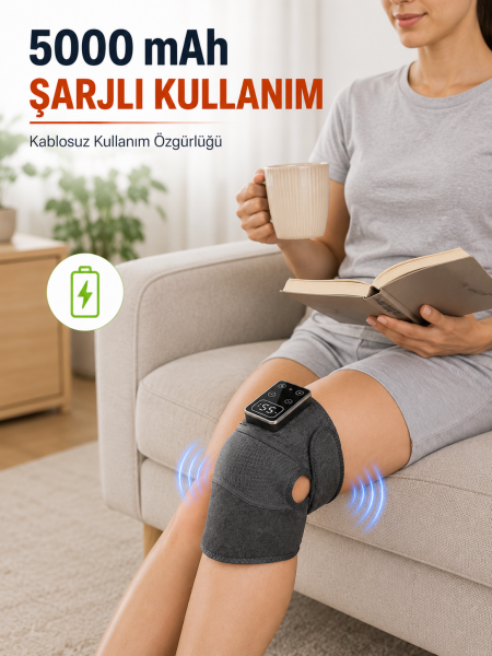 Isıtmalı ve Titreşimli Diz Masaj Aleti Şarjlı Dijital Ekranlı 5000 mAh Masaj Cihazı