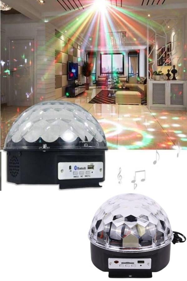 Küre Disko Topu Müzik Çalar Renkli Lazer Işıklı Bluetooth Disko Parti Işığı Kumandalı - Lisinya