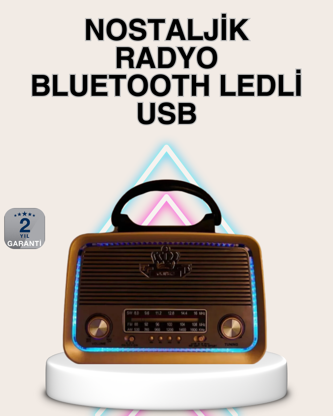 YamanHobi Ahşap Kaplamalı Retro Bluetooth Radyo FM AM SW 5W Kahverengi