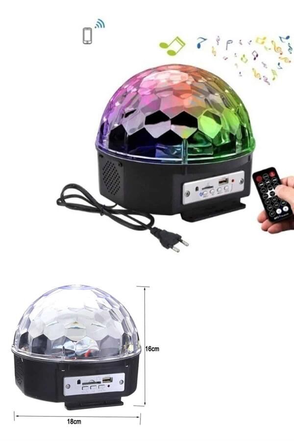 Led Işık Disko Topu Bluetooth Hoparlörlü USB Müzik Çalar Kumandalı - Lisinya