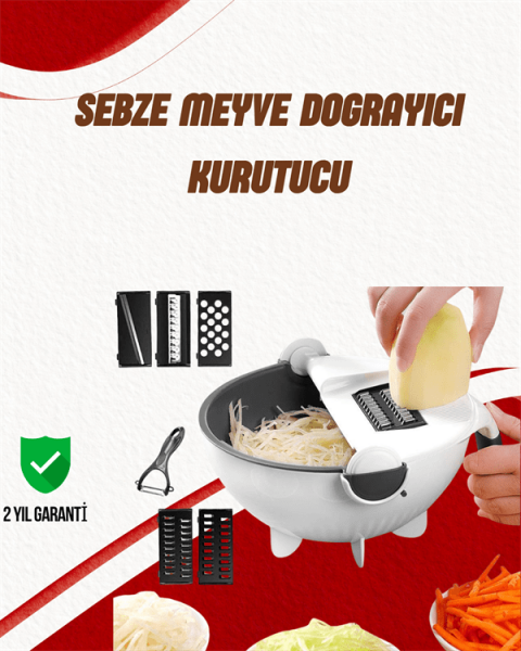 Süzgeçli Çok Fonksiyonlu Döner Rende ve Doğrayıcı