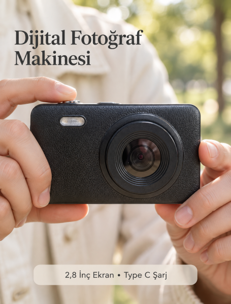 Günlük ve Seyahat Kullanımına Uygun Ekranlı Siyah Fotoğraf Makinesi - Lisinya