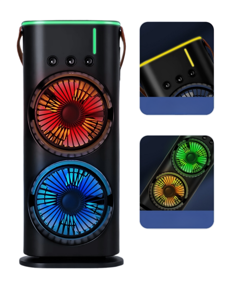 RGB Işıklı Spreyli Masa Fanı Çift Motorlu Güçlü Üflemeli Taşınabilir Fan YamanHobi