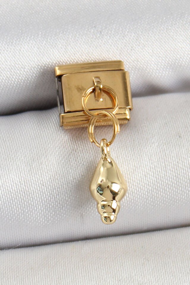 316L Çelik Sallantılı Deniz Kabuğu Model Gold Renk Nomination Charm - Lisinya