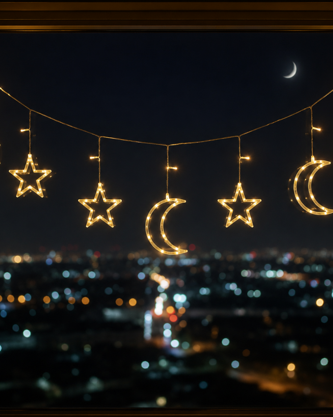Büyük Ay Yıldız LED Ramazan Süsü Sıcak Beyaz Dekoratif Işık - Lisinya