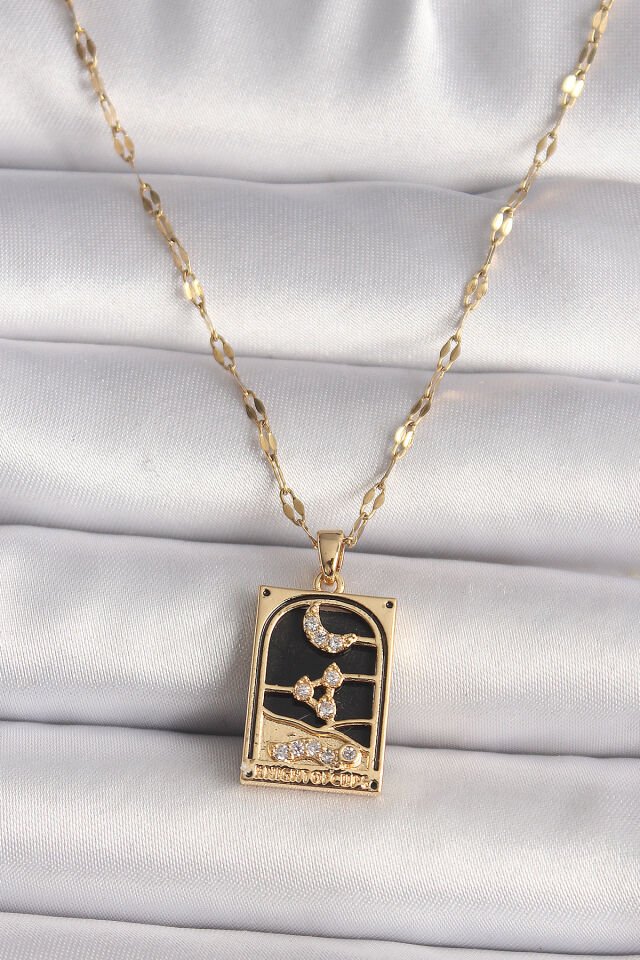 316L Çelik Gold Renk Zirkon Taşlı Ay Figürlü Tarot Model Kadın Kolye - Lisinya
