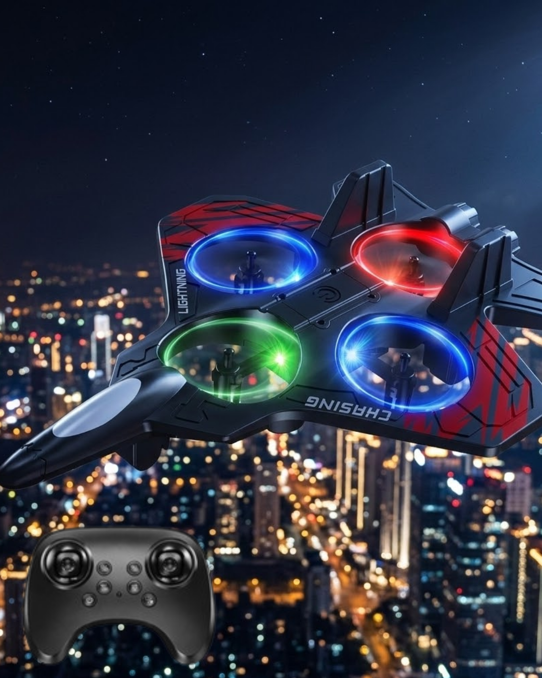 LED Işıklı Uzaktan Kumandalı Drone Fighter Jet Tasarımlı 360 Derece Dönebilen Oyuncak Uçak - Lisinya