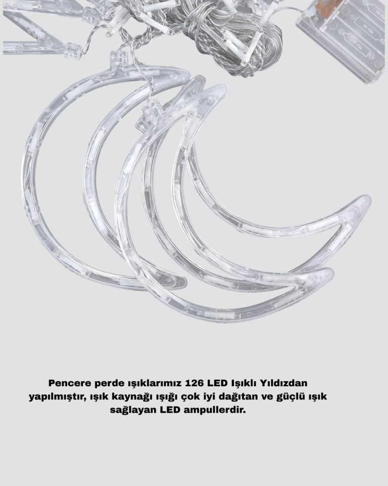 Prizli Yıldız Ay Perde LED Işık Ev ve Organizasyon Dekoru - Lisinya