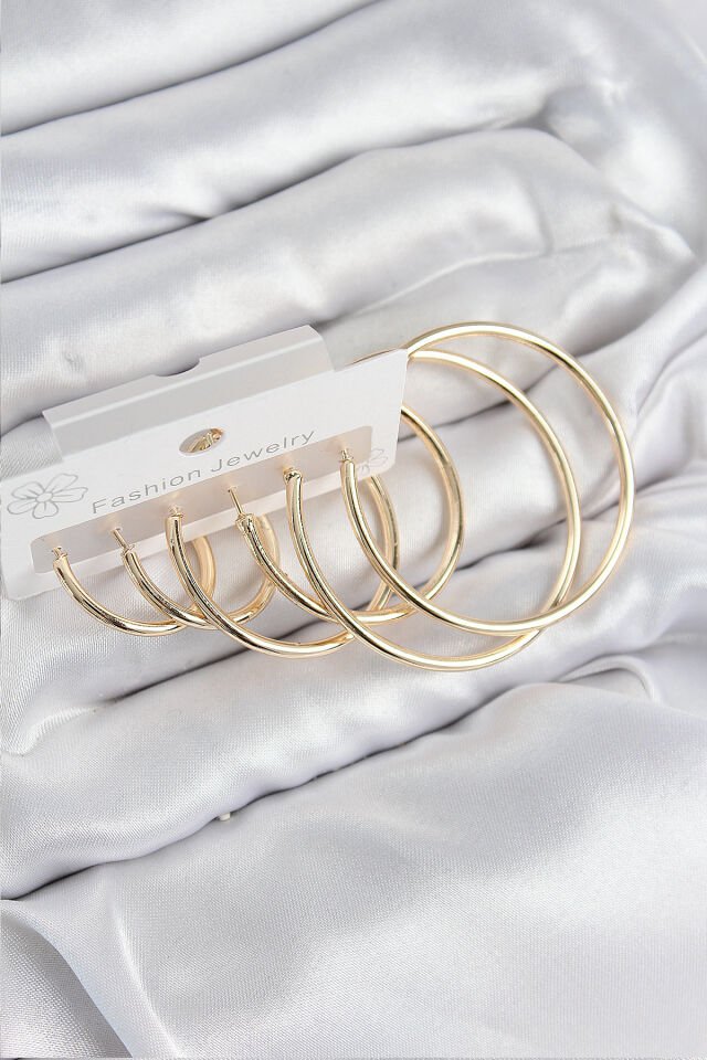 Pirinç Halka Model Gold Renk Kadın Set Küpe - Lisinya