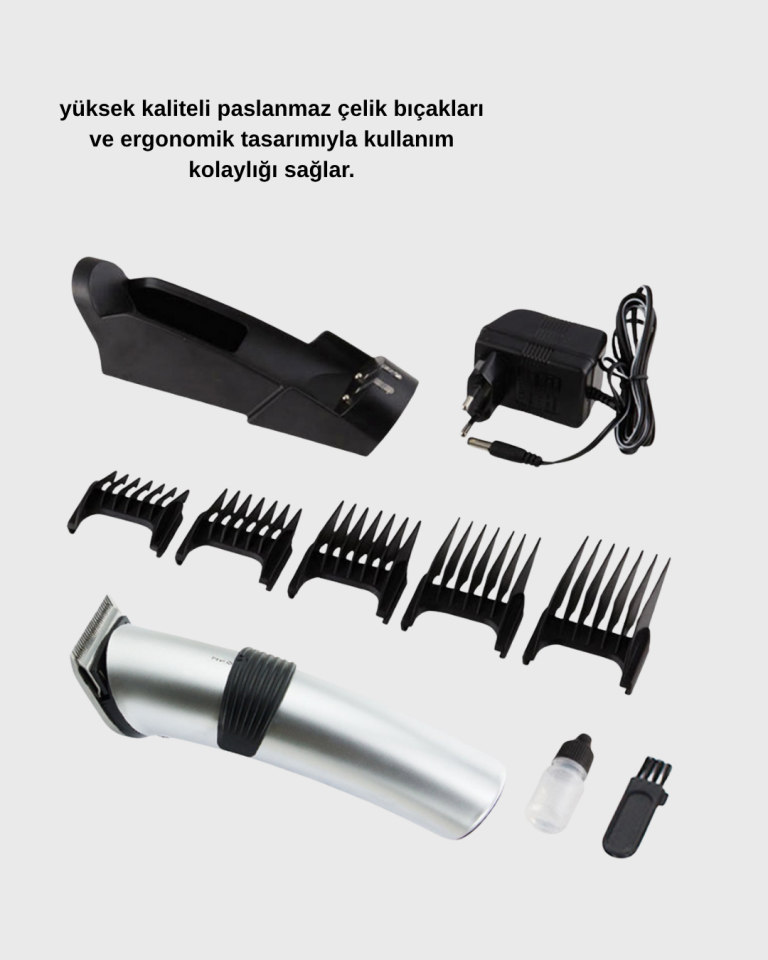 Şarjlı Saç ve Sakal Kesme Makinesi – Paslanmaz Çelik Bıçak, Ayarlanabilir Başlık - Lisinya
