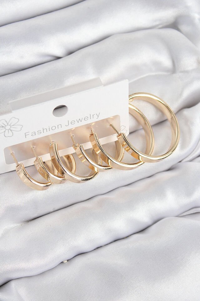 Pirinç Halka Model Gold Renk Kadın Set Küpe - Lisinya