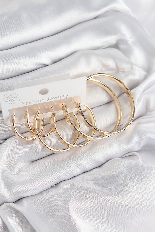Pirinç Halka Model Gold Renk Kadın Set Küpe - Lisinya