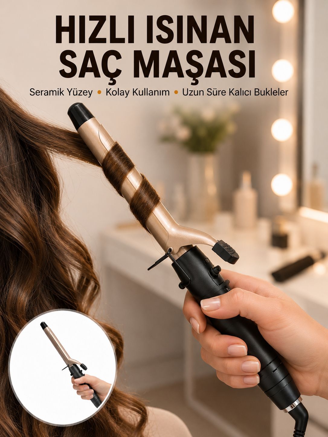 Profesyonel 25 mm Saç Maşası Kalın Bukle Etkili Yeni Nesil - Lisinya