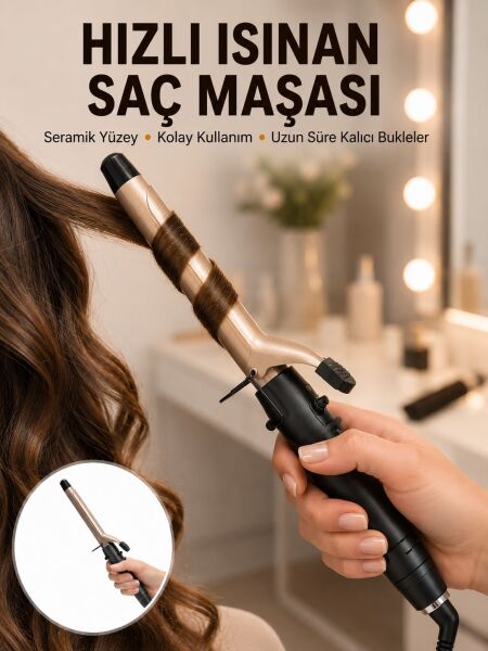 Profesyonel 25 mm Saç Maşası Kalın Bukle Etkili Yeni Nesil - Lisinya