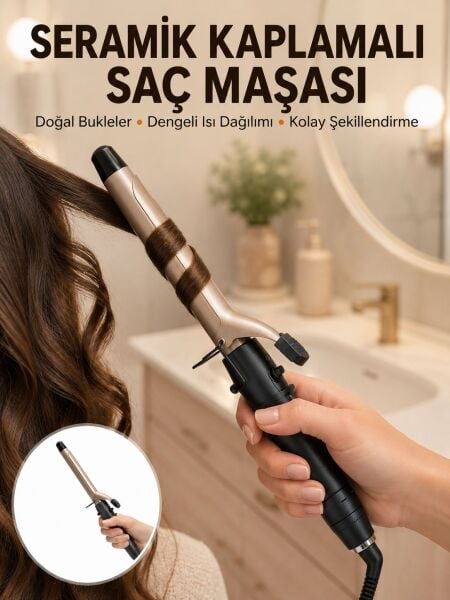25 mm Seramik Saç Maşası Kalın Bukle ve Hacimli Dalga İçin Yeni Nesil - Lisinya