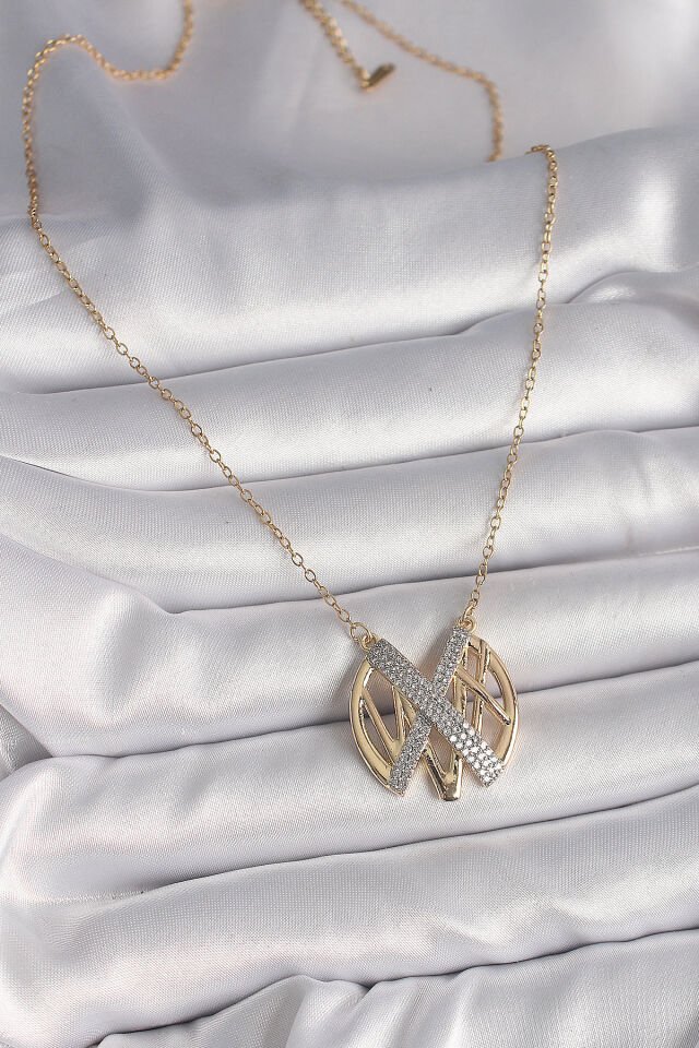 316L Çelik Gold Renk Zirkon Taşlı Vintage Model Kadın Kolye - Lisinya
