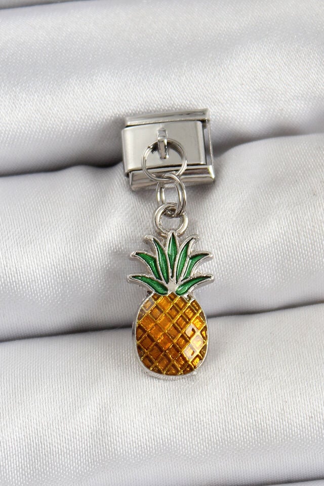 316L Çelik Sallantılı Ananas Model Gümüş Renk Nomination Charm - Lisinya