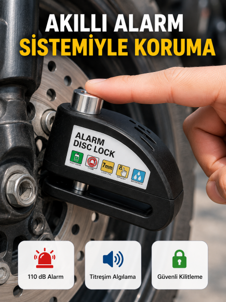 Alarm Sensörlü Disk Kilidi Motosiklet Scooter Bisiklet Güvenlik Yeni Nesil - Lisinya